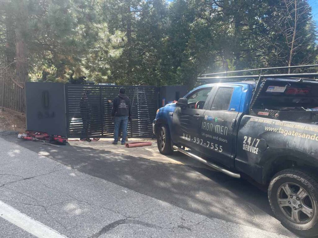 Fabrication and installation of custom made horizontal sliding gate 3 2gate installation service in glandale ca by ironmen gates and doors - Iron Men Gate & Door Design LA Gates & Doors